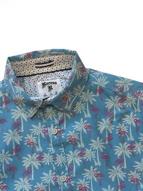 Recess Junior Small  Light Blue Palm & Flamingo Short Sleeve Button-Up Shirt